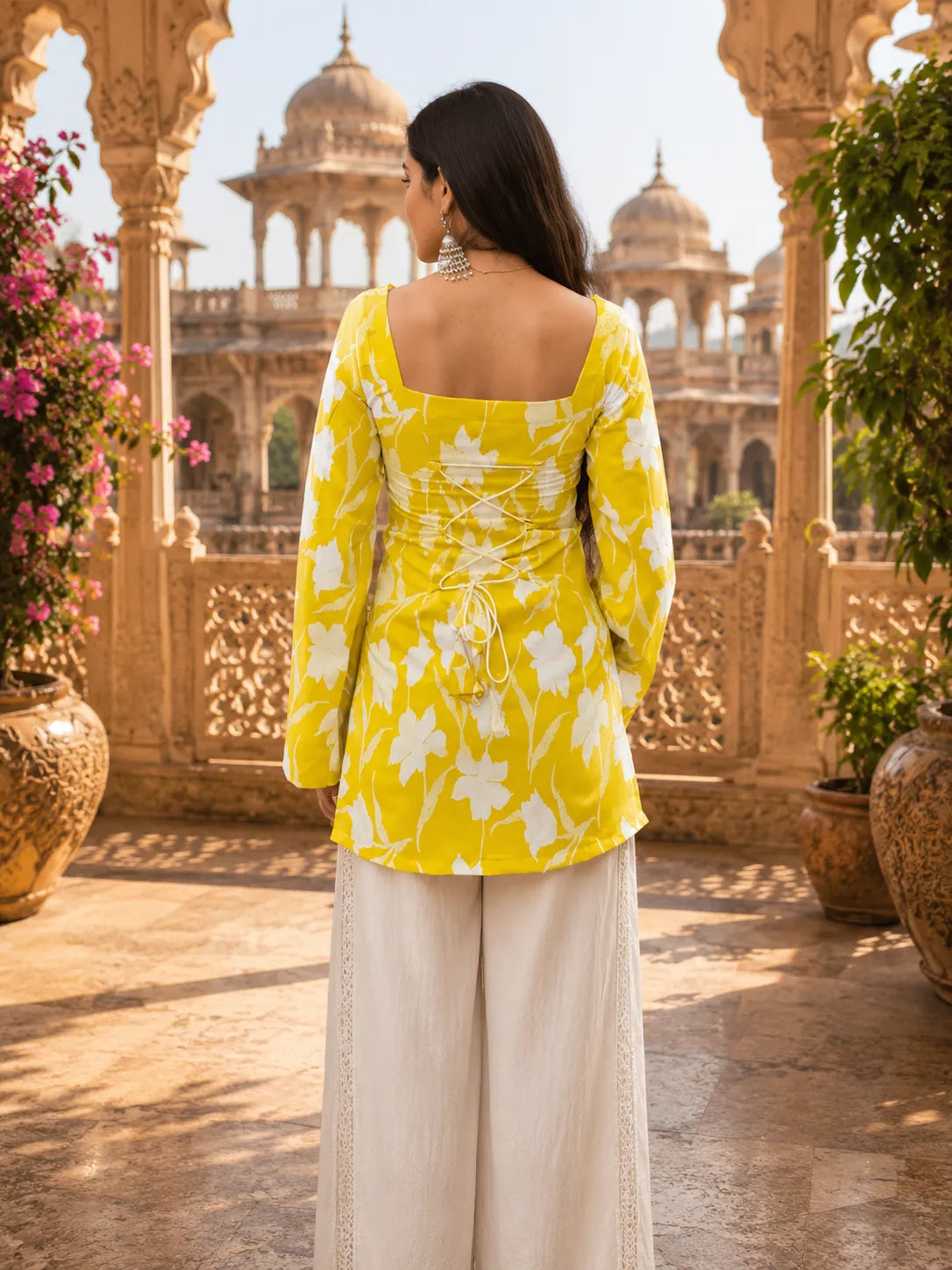 Women’s Floral Printed Kurti with Flared Sleeves