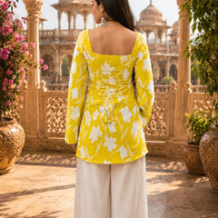Women’s Floral Printed Kurti with Flared Sleeves