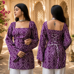 Printed Square Neck Flare Sleeve Kurti