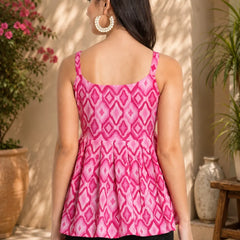 Women's Pink Printed Sleeveless Peplum Top