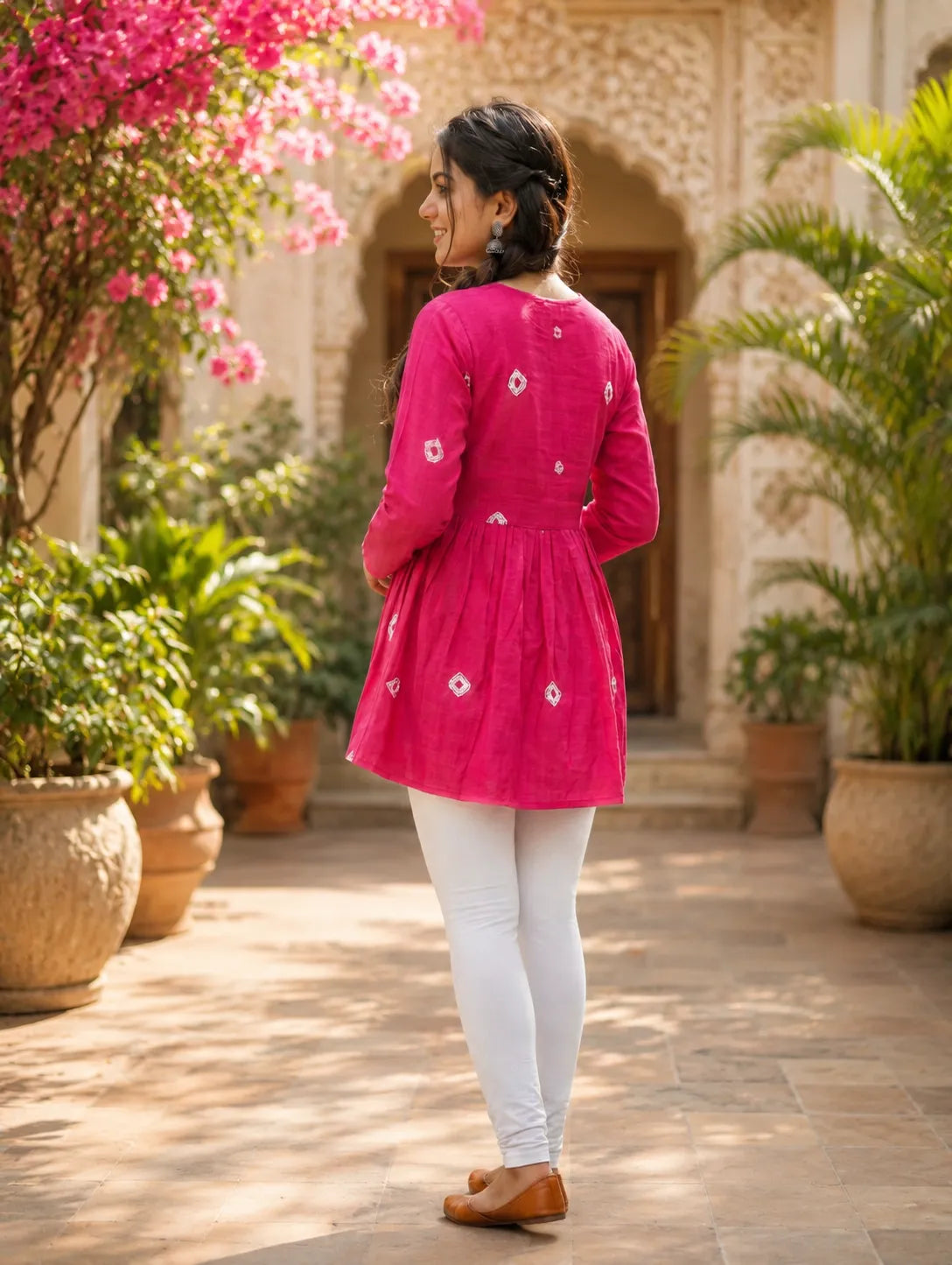 Red Printed Cotton Anarkali Kurti for Women – Flared Ethnic Tunic