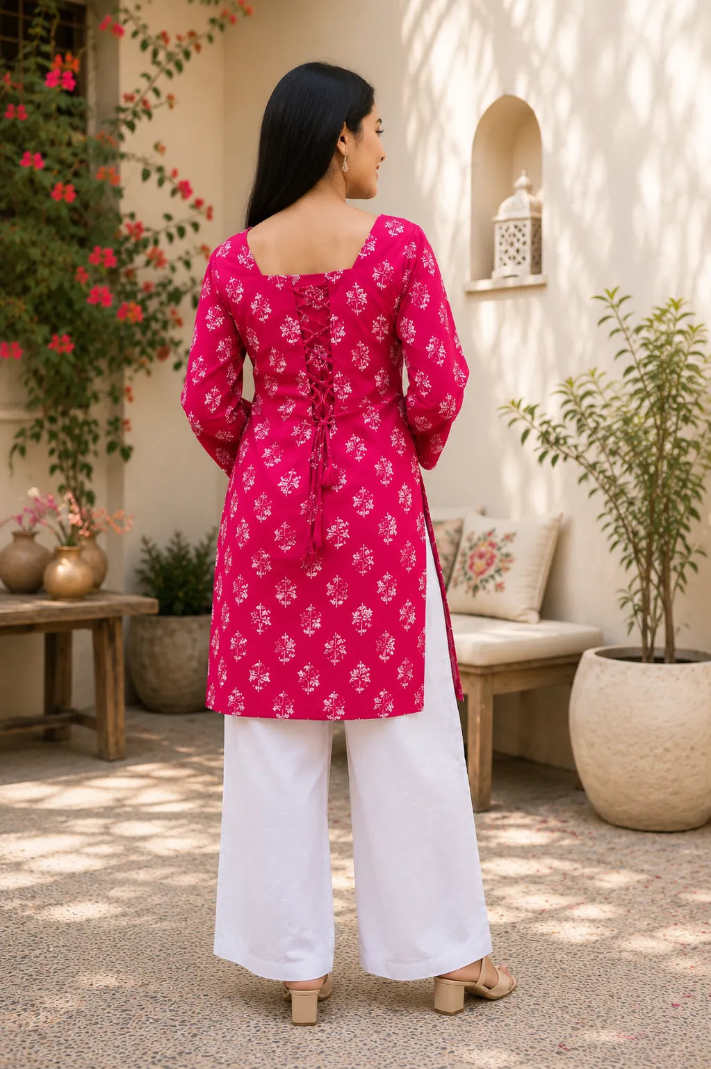 Red Printed Cotton Anarkali Kurti for Women – Flared Ethnic Tunic