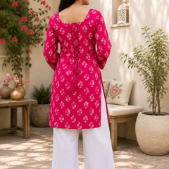 Red Printed Cotton Anarkali Kurti for Women – Flared Ethnic Tunic