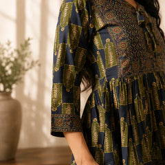 Women's Navy Blue Ethnic Printed Peplum Top