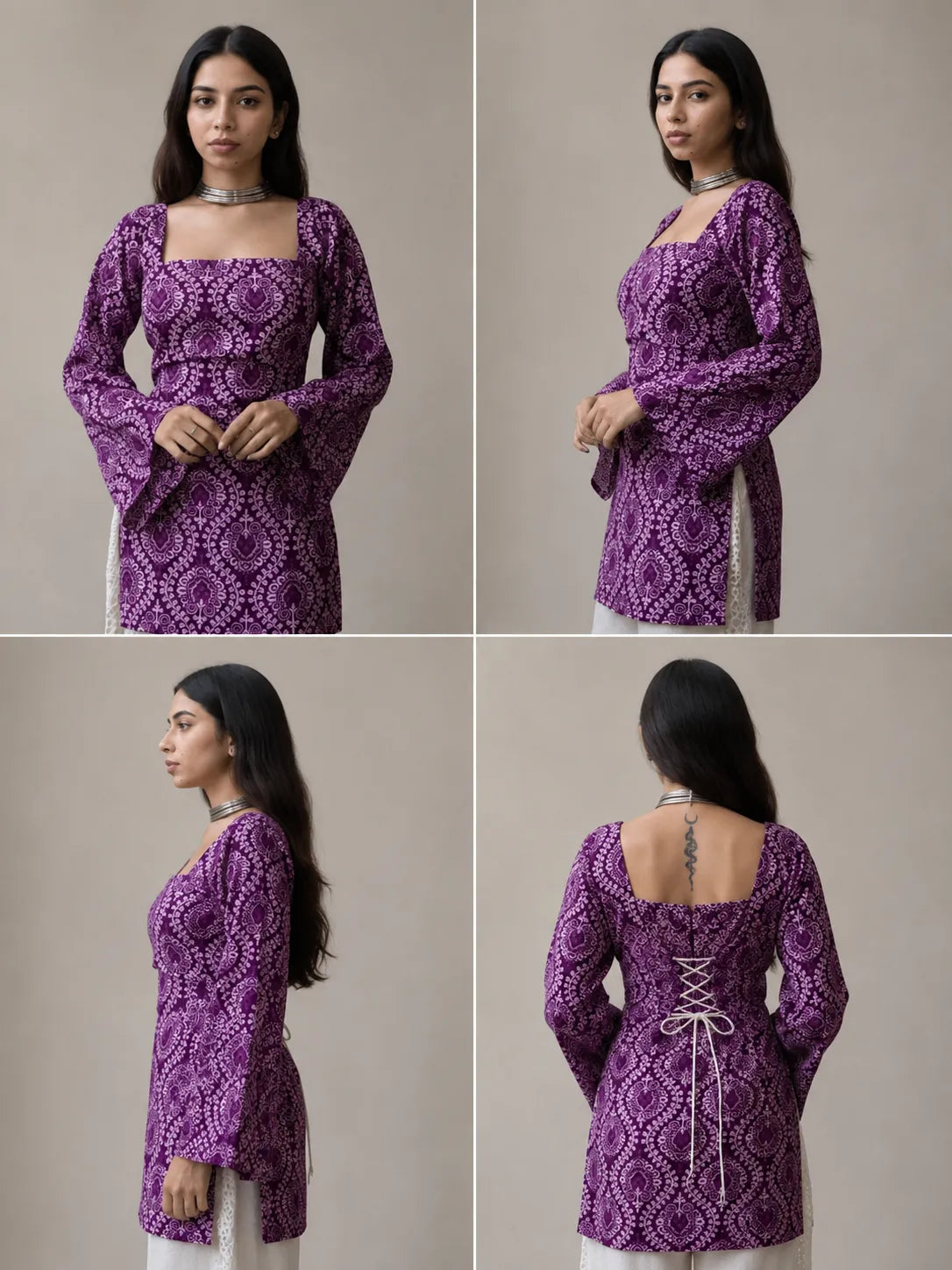 Printed Square Neck Flare Sleeve Kurti
