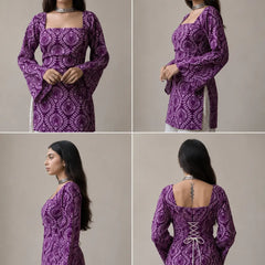 Printed Square Neck Flare Sleeve Kurti