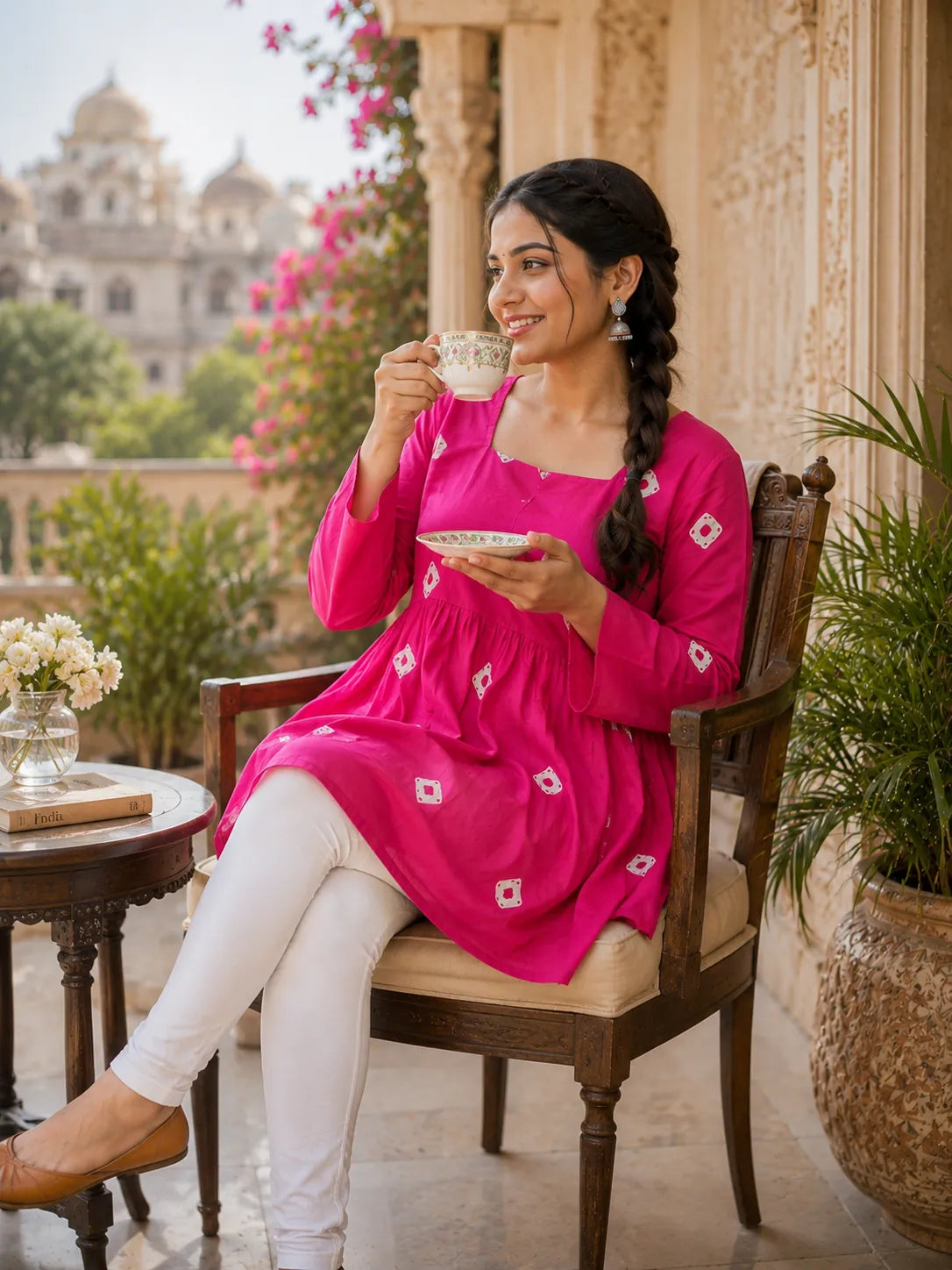 Red Printed Cotton Anarkali Kurti for Women – Flared Ethnic Tunic