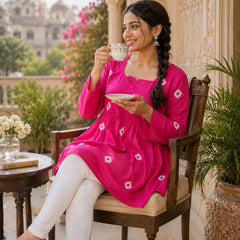 Red Printed Cotton Anarkali Kurti for Women – Flared Ethnic Tunic