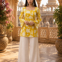 Women’s Floral Printed Kurti with Flared Sleeves