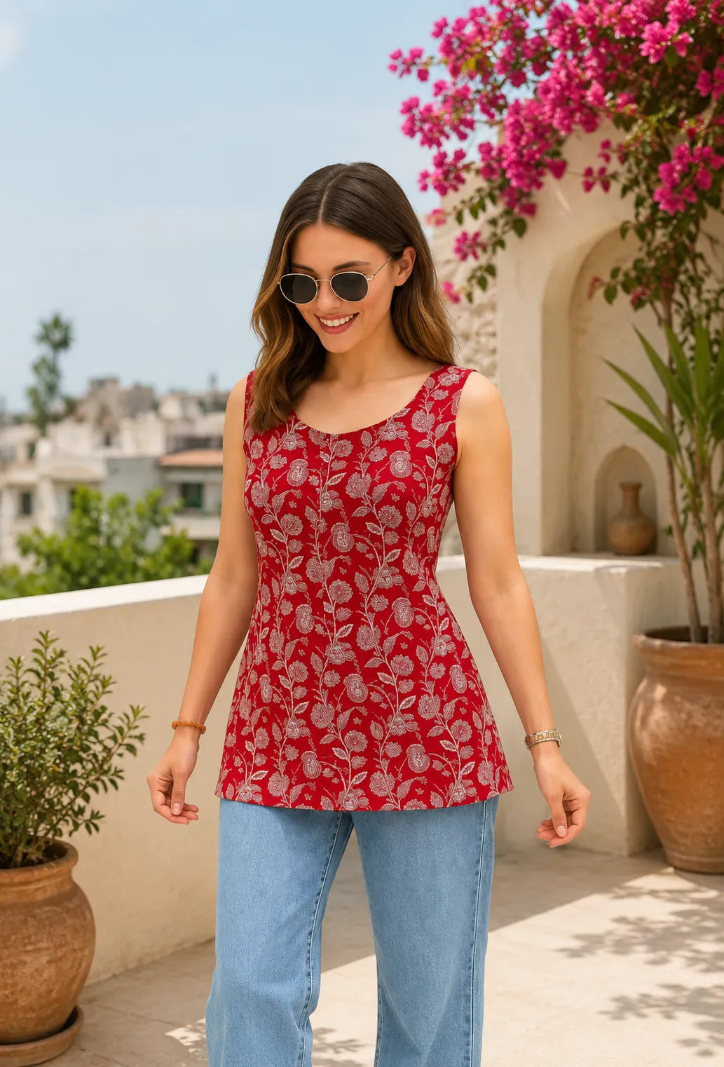 Women's Floral Sleeveless Tunic Top