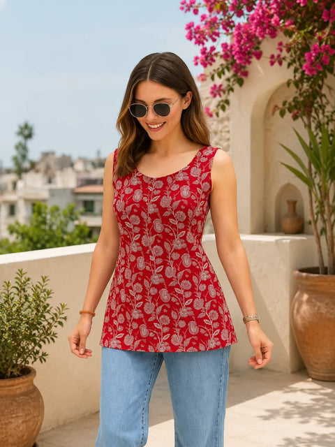 Women's Floral Sleeveless Tunic Top