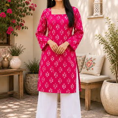 Red Printed Cotton Anarkali Kurti for Women – Flared Ethnic Tunic
