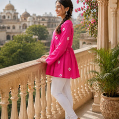 Red Printed Cotton Anarkali Kurti for Women – Flared Ethnic Tunic
