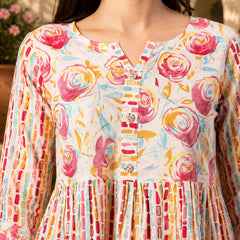 Women's White Floral Printed Peplum Top