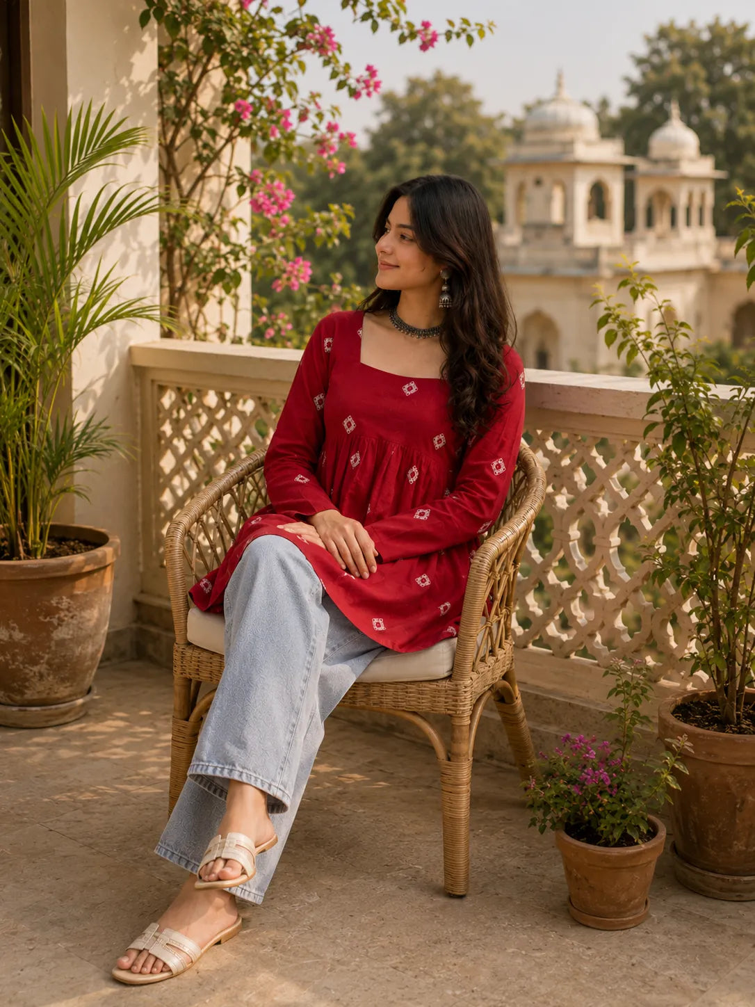 Red Printed Cotton Tunic