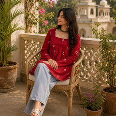 Red Printed Cotton Tunic