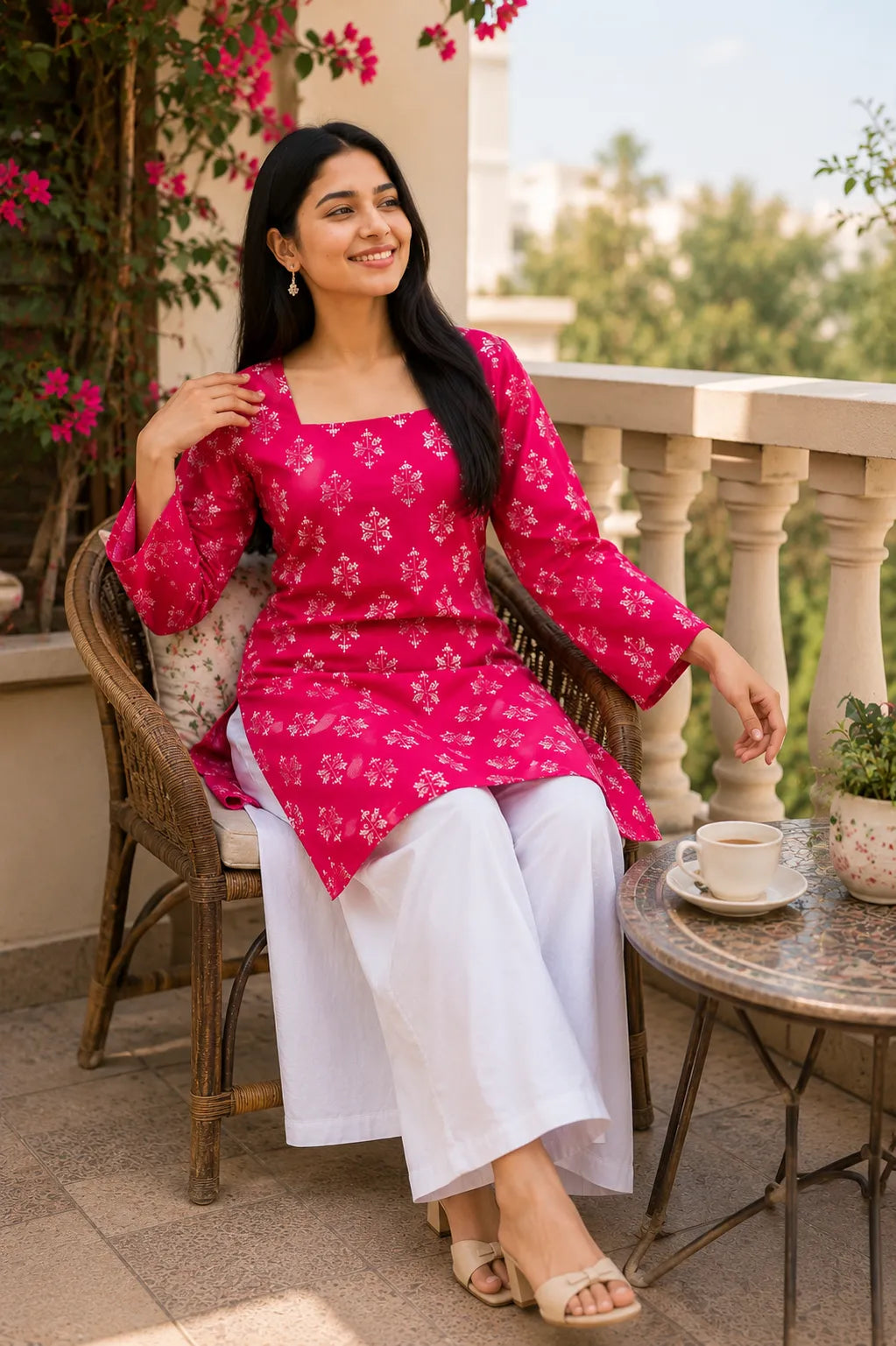 Purple Floral Printed Kurti for Women – Square Neck Cotton Ethnic Tunic