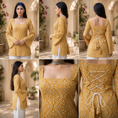 Printed Square Neck Flare Sleeve Kurti