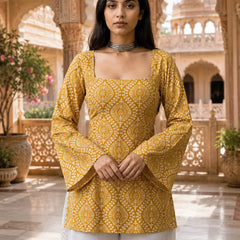 Printed Square Neck Flare Sleeve Kurti