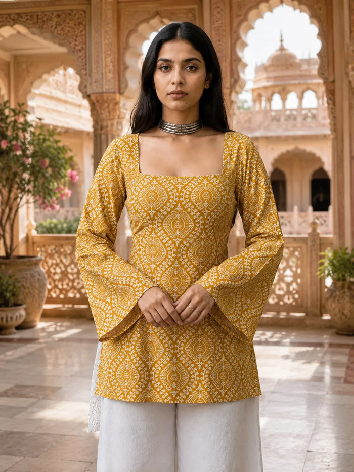 Printed Square Neck Flare Sleeve Kurti