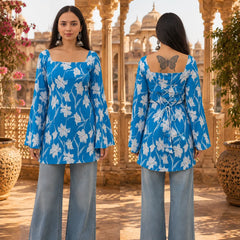 Women’s Floral Printed Kurti with Flared Sleeves