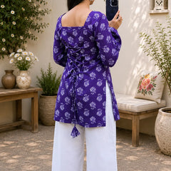 Purple Floral Printed Kurti for Women – Square Neck Cotton Ethnic Tunic