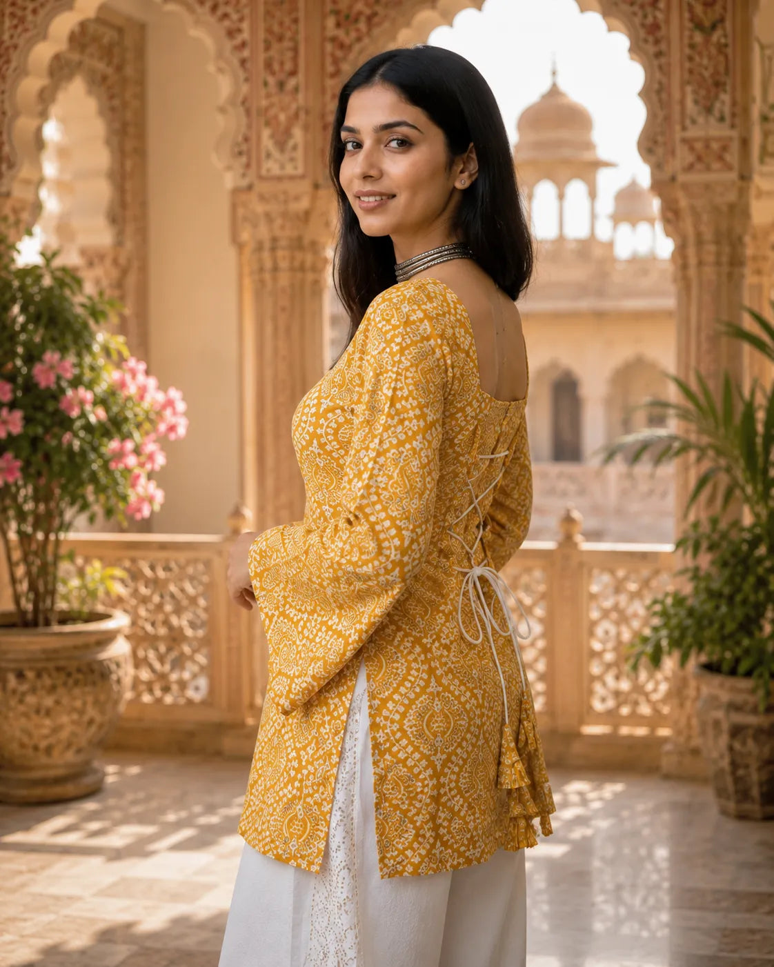 Printed Square Neck Flare Sleeve Kurti