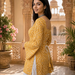 Printed Square Neck Flare Sleeve Kurti