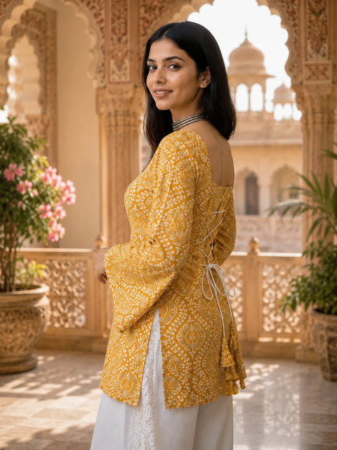 Printed Square Neck Flare Sleeve Kurti