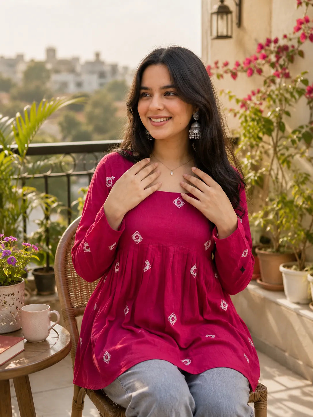 Red Printed Cotton Tunic