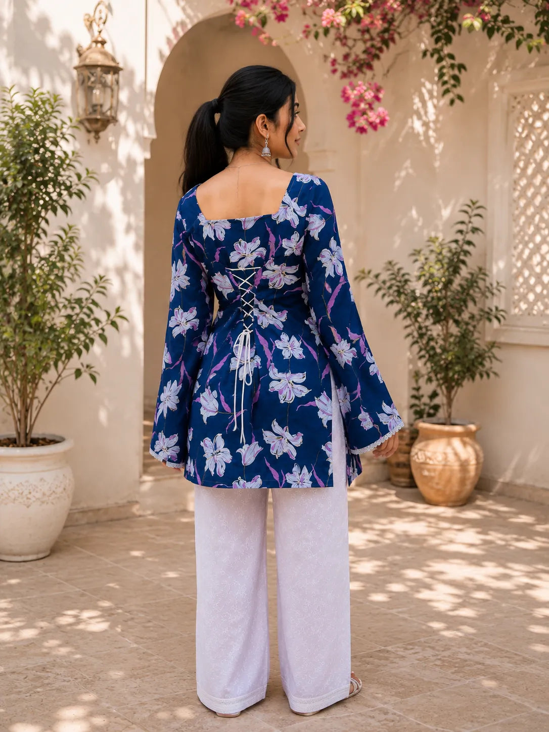 Women’s Floral Printed Kurti with Flared Sleeves