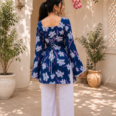 Women’s Floral Printed Kurti with Flared Sleeves