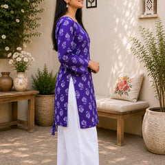 Purple Floral Printed Kurti for Women – Square Neck Cotton Ethnic Tunic