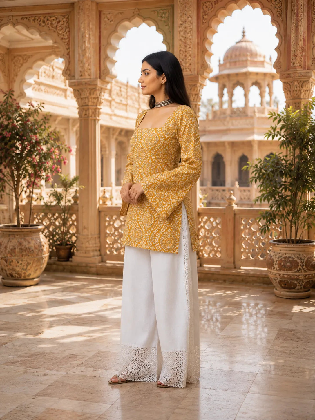 Printed Square Neck Flare Sleeve Kurti